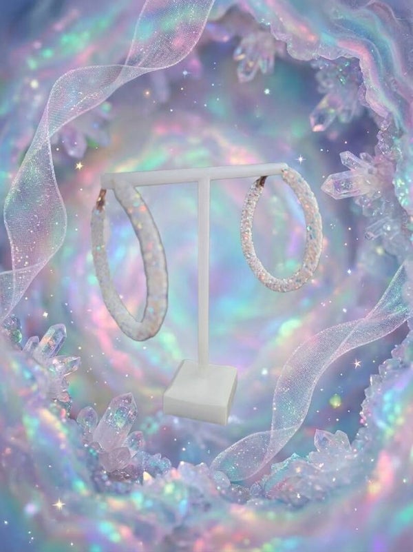 Glittering White Pave Texture Hoop Earrings
