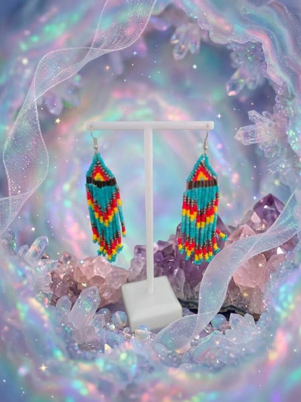 Native American Style Beaded Fringe Earrings