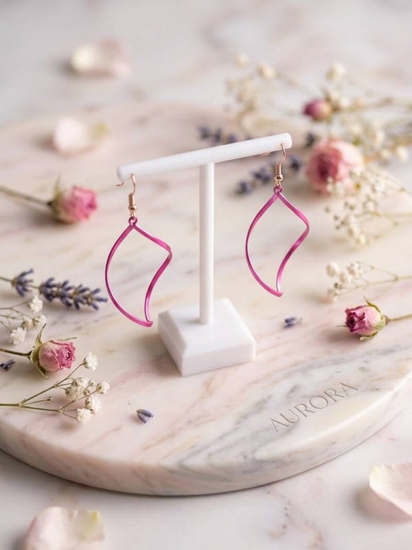 Hot Pink Metallic Twist Wave Drop Earrings | Vibrant Statement Dangles