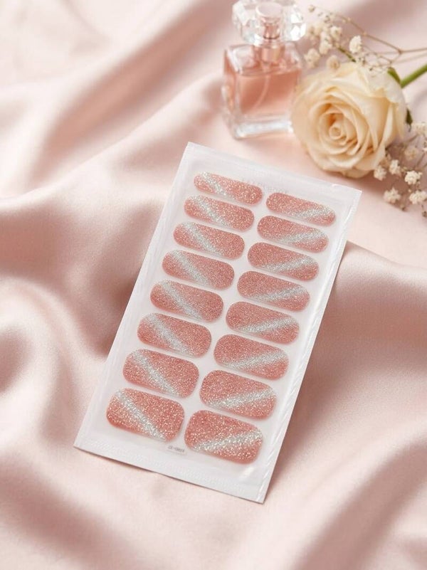 Rose Gold Cat Eye Glitter Nail Polish Strips | Blush Pink Shimmer Full Nail Wraps