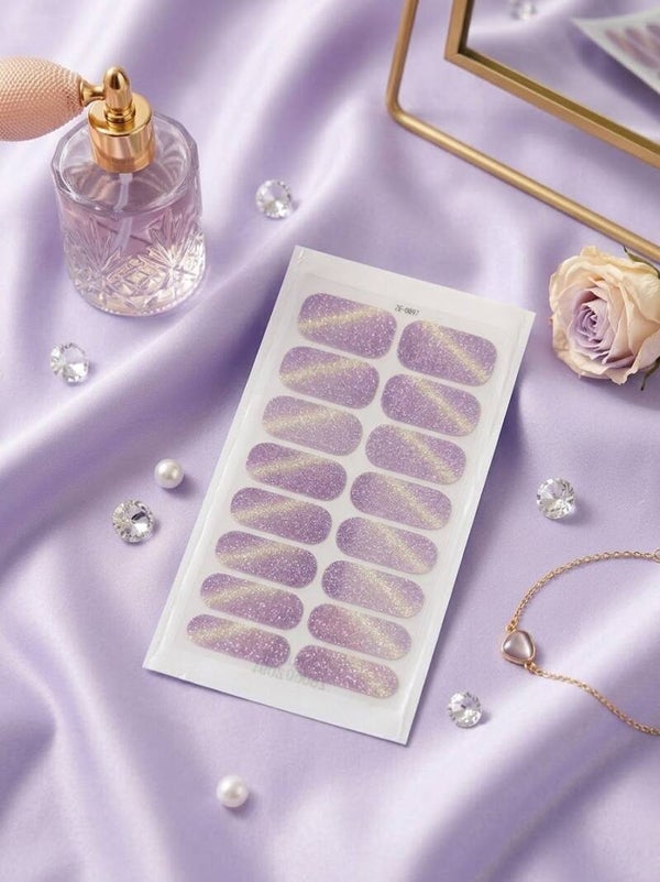 Purple Cat Eye Glitter Nail Polish Strips | Lavender Shimmer Full Nail Wraps