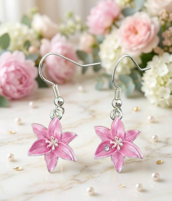 Stargazer Lily Enamel Dangle Earrings | Romantic Floral Jewelry