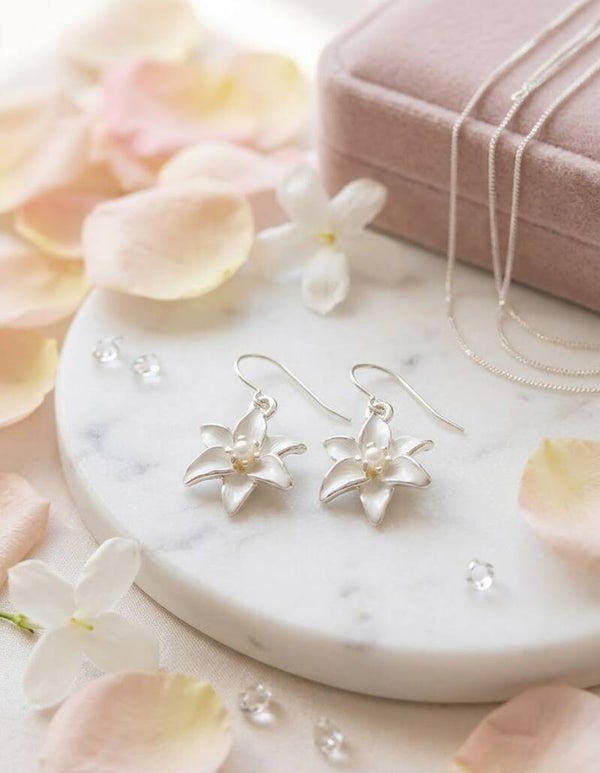 Garden Romance White Blossom Lily Dangle Earrings | Bridal & Cottagecore Jewelry