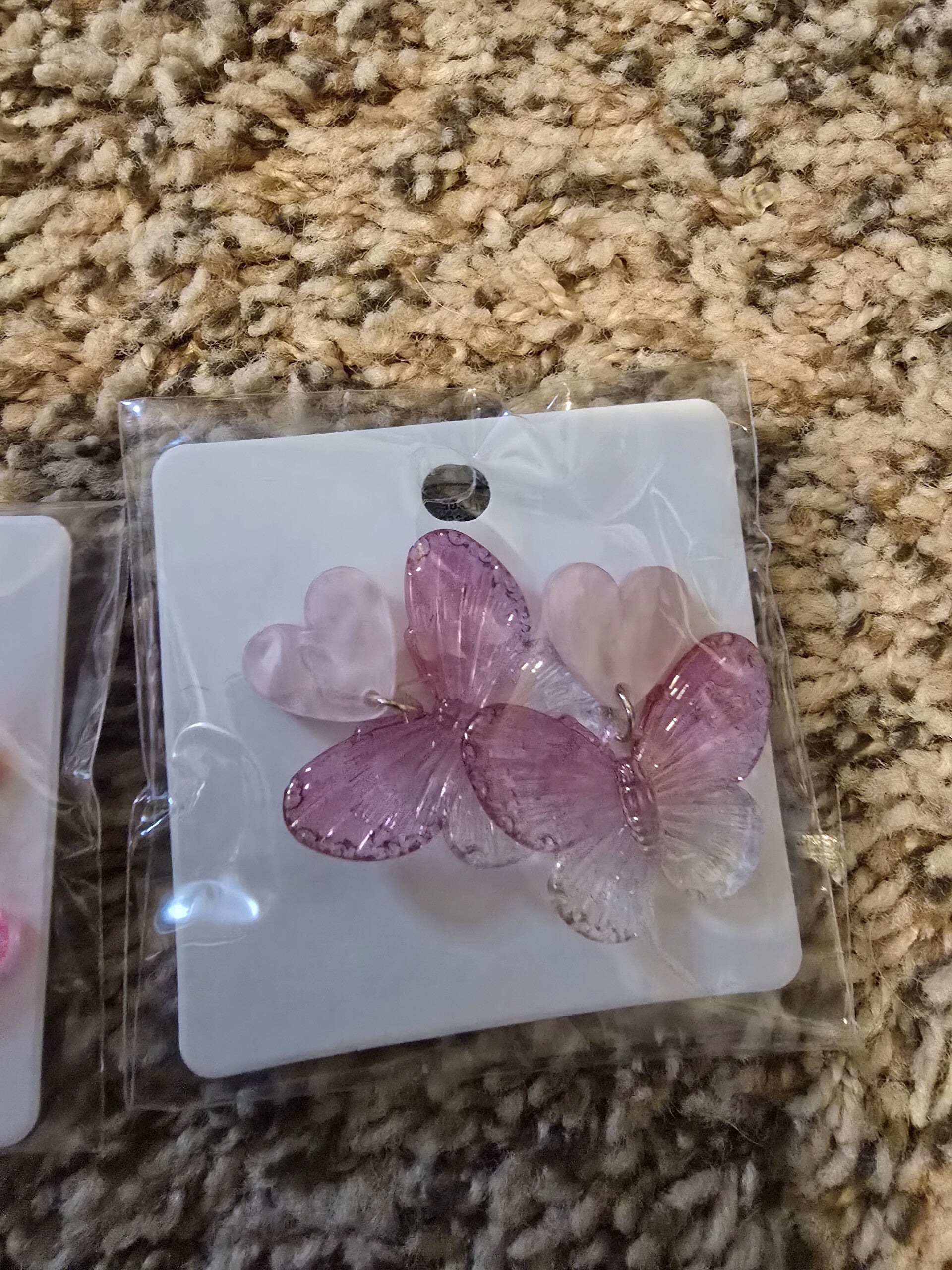 Pink iridescent acrylic 925 stud back butterfly earrings