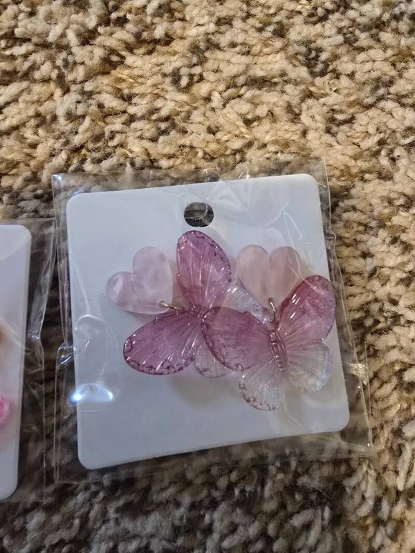 Pink iridescent acrylic 925 stud back butterfly earrings