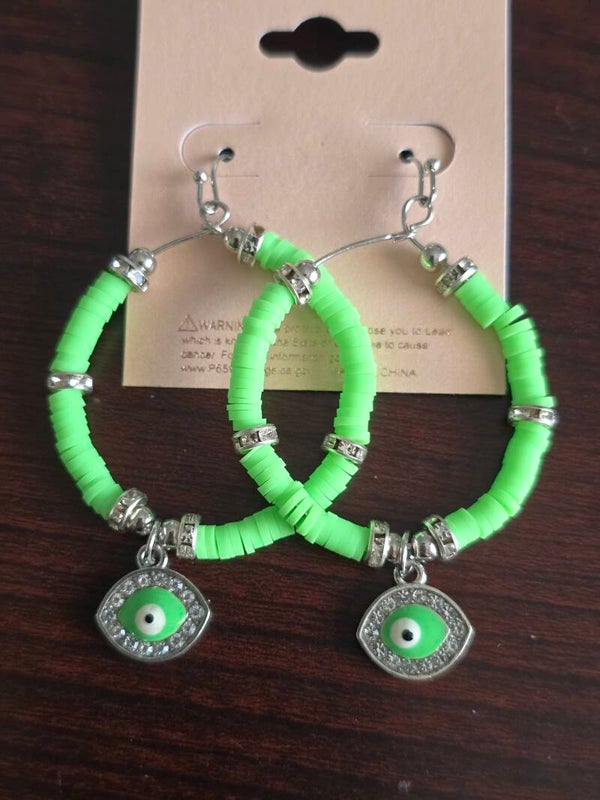 Green evil eye earrings