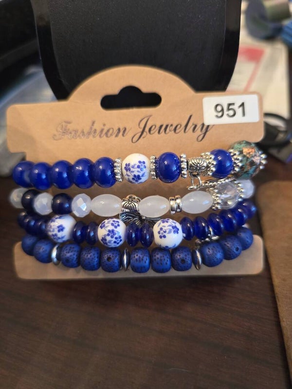 4 piece boho blue bracelets with charms