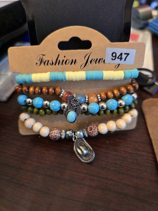 5 piece boho bracelets with charms