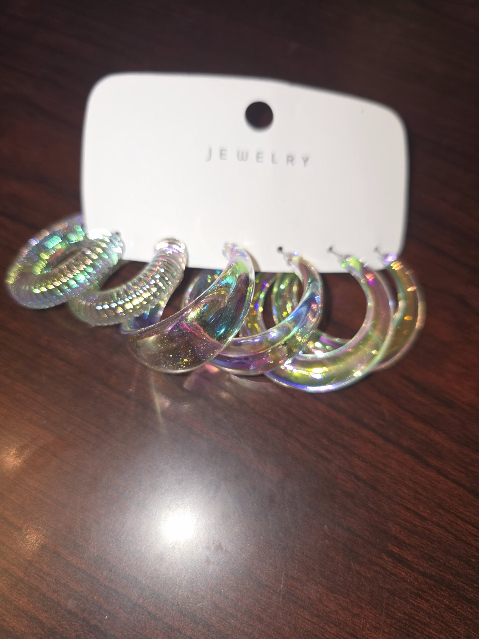 3 pair of iridescent acrylic hoop earring