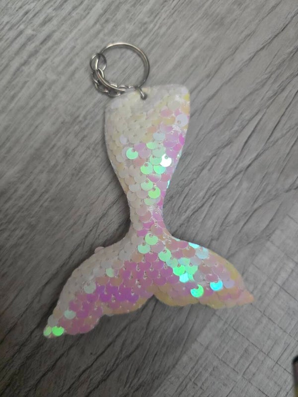 ​✨ Iridescent Silver Sequin Mermaid Tail Keychain & Bag Charm ✨