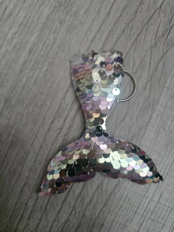 ​✨ Iridescent Silver Sequin Mermaid Tail Keychain & Bag Charm ✨