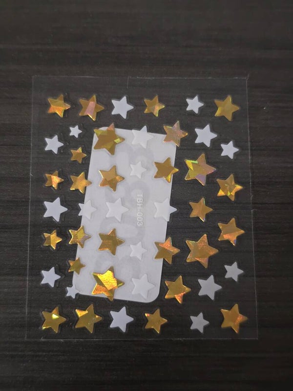 10-Sheet Gold & White Metallic Holographic Nail Art Decal Bundle - Stars, Moon, Floral, Butterfly Wings, Seashells, Feathers & Bunny Accents