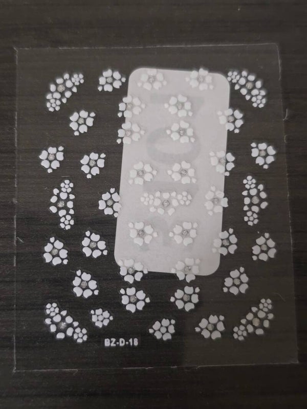 10-Sheet White Embossed 5D Floral Nail Art Decal Set - Elegant Flowers, Bows, Leaves & Sparkle Accents