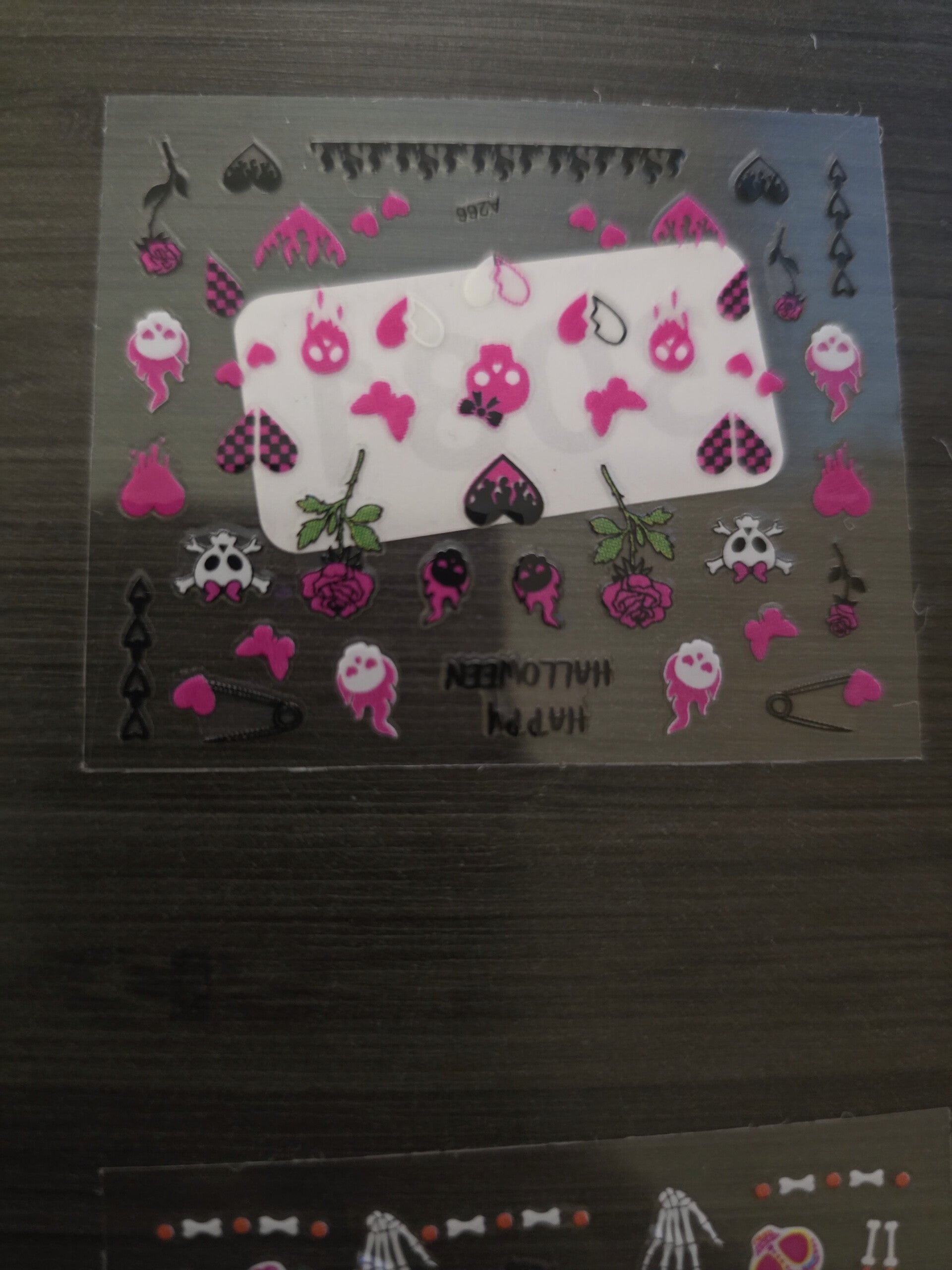 5-Sheet Halloween Nail Art Decal Set - Pink Punk Skulls, Cute Floral Ghosts, Creepy Eyeballs & Witchy Candies (A-Series)