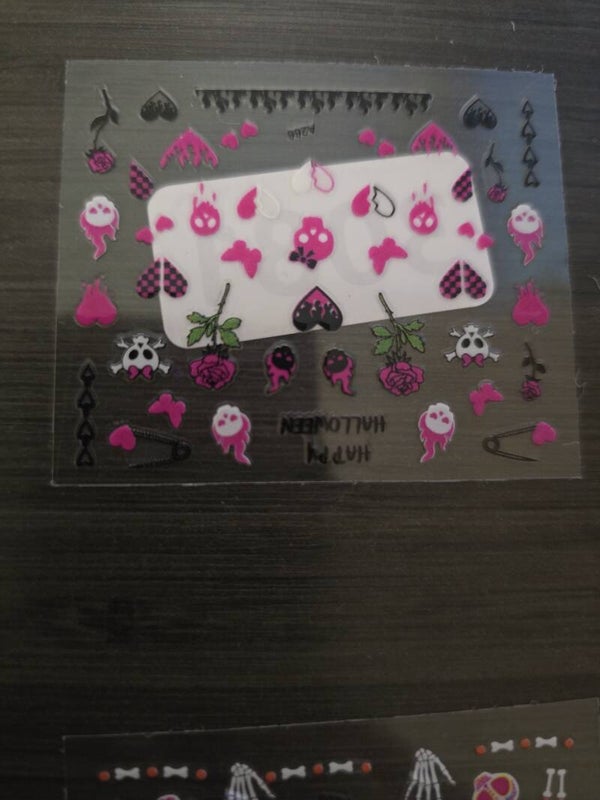 5-Sheet Halloween Nail Art Decal Set - Pink Punk Skulls, Cute Floral Ghosts, Creepy Eyeballs & Witchy Candies (A-Series)
