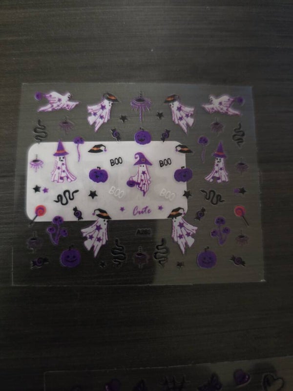 5-Sheet Halloween Nail Art Decal Set - Grim Reaper Roses, Black Cats, Trick or Treat, Y2K Webs & Purple Witch Ghosts (A-Series)
