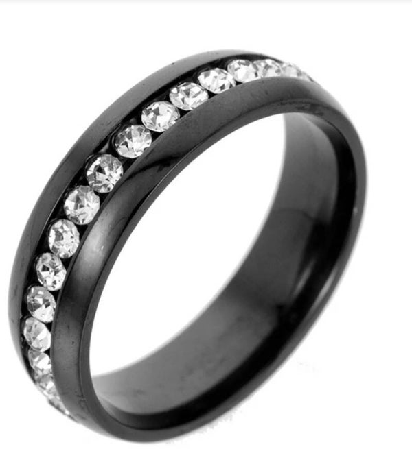 Size 9 Black single row cz diamond comfort fit band