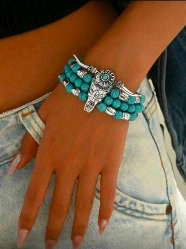 Turquoise blue bull head earrings
