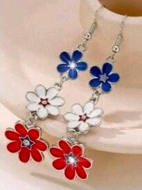 Red, white, and blue flower earrings