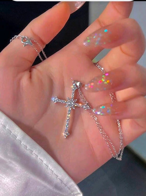 Sparkling Crystal Cross Pendant Necklace