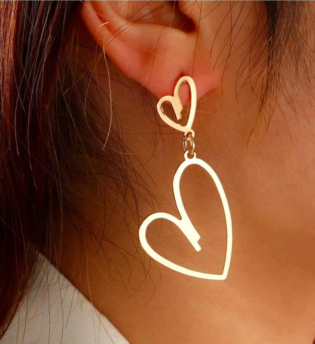 Double heart gold earrings