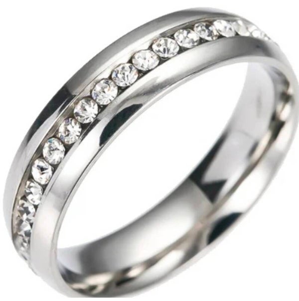 Size 9 Stainless Steel single row cz diamond comfort fit band