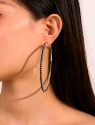 Large cz black diamond hoops