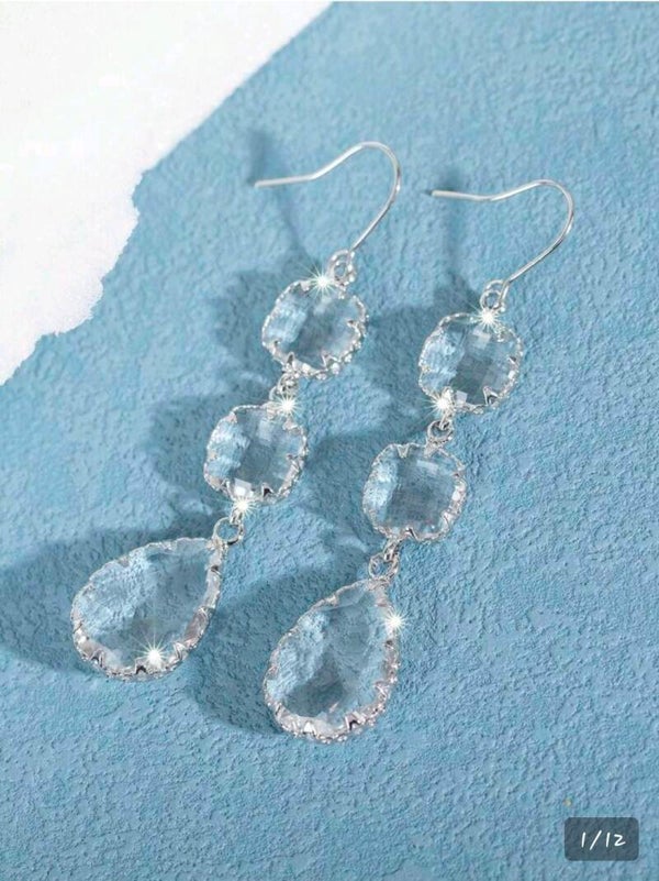 ​"Ice-Capped Elegance Teardrop Dangles"