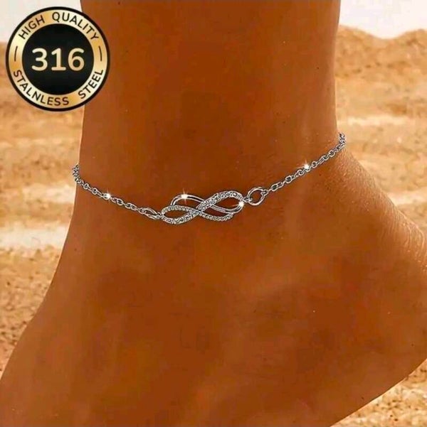 316 SS cz diamond infinity symbol anklet