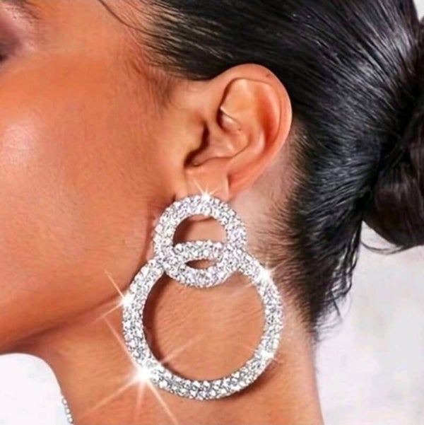 ​💎 Glamorous Double-Circle CZ Rhinestone Statement Earrings