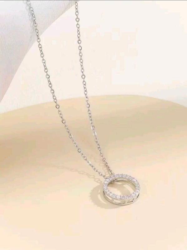 Brilliant CZ Pavé Circle "Infinity" Necklace - Silver Tone