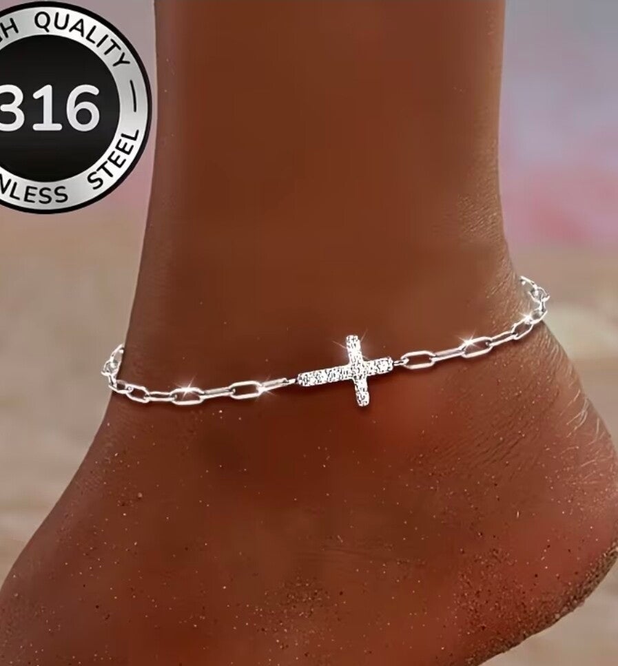 316L Cross anklet