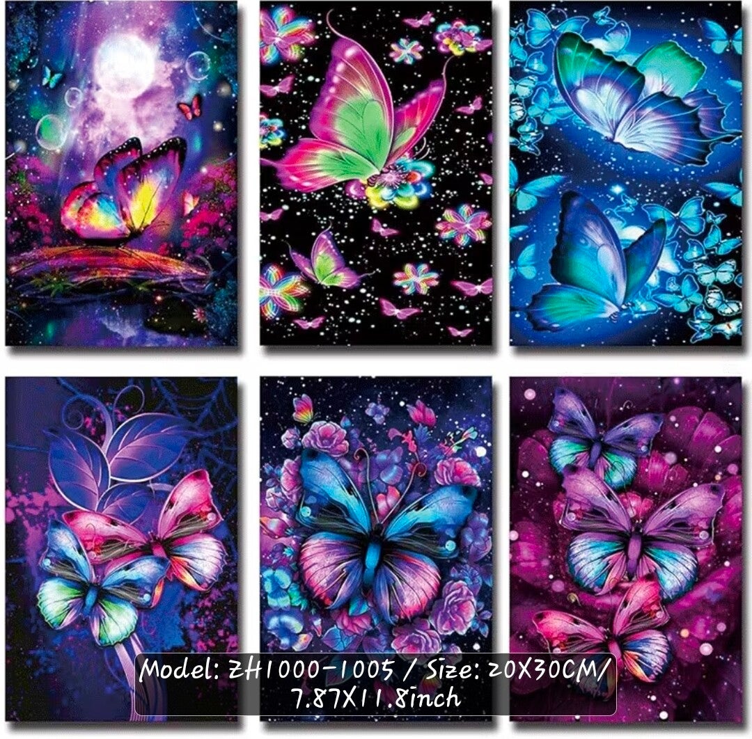 6 piece 5D DIY Diamond Painting Kit – Vibrant Galaxy Butterfly Wall Art (20 \times 30\text{ cm})