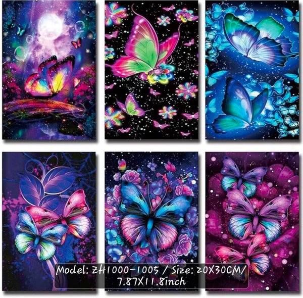 6 piece 5D DIY Diamond Painting Kit – Vibrant Galaxy Butterfly Wall Art (20 \times 30\text{ cm})