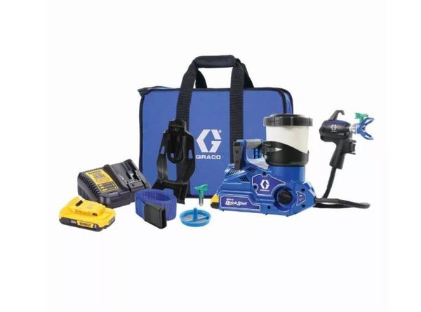 Pistolet pulvérisateur de peinture Airless Ultra QuickShot - GRACO - avec 2 batteries 18V 2,0Ah Dewalt - 1 chargeur de batterie Dewalt - sac de transport - 20B476