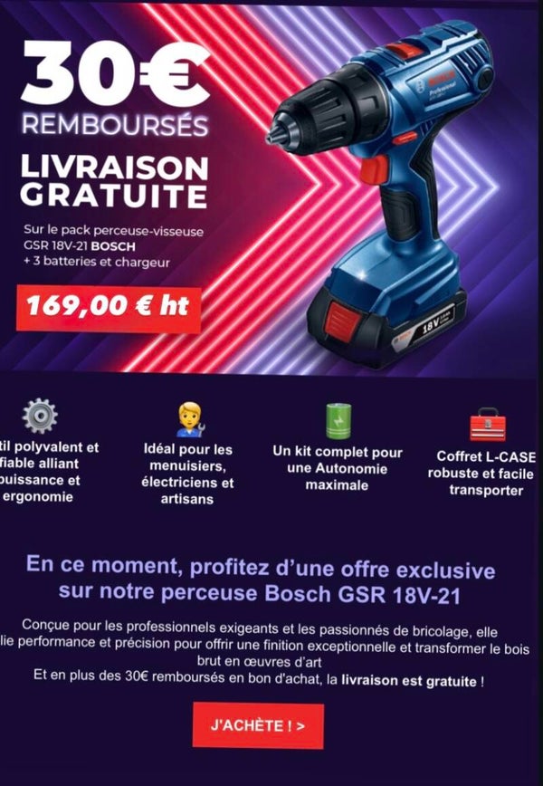 Perceuse-visseuse GSR 18V-21 + 3 batteries 2,0Ah + chargeur GAL 18V-20 - 0615990L88 BOSCH