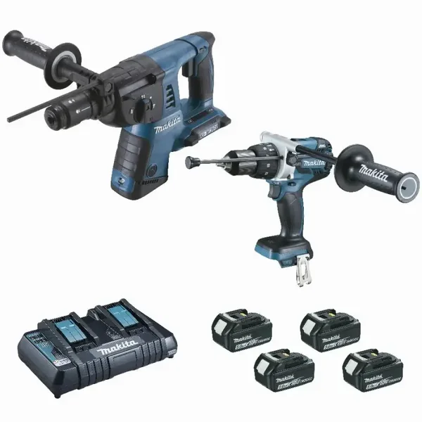 Perforateur DHR264 MAKITA + Perceuse DHP481- MAKITA - avec 4 batteries 18V 5.0Ah - chargeur - MakPac - DLX2101PTJ