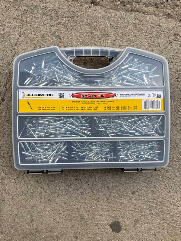 Coffret assortiment 700 rivets ALU/ ACIER std