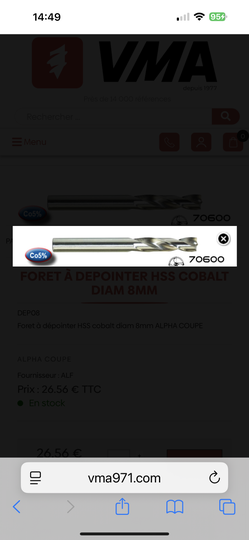 Foret a depointer diam 6 alpha coupe