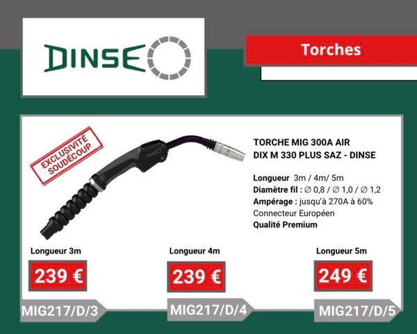 TORCHE MIG 300A AIR DIX M 330 PLUS SAZ - DINSE
