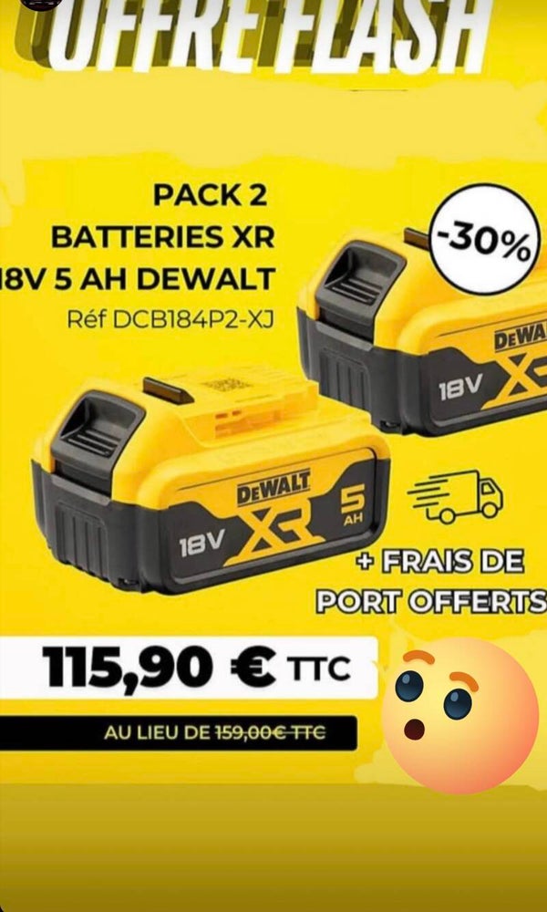 PACK 2 BATTERIES XR I8V 5 AH DEWALT Réf DCB184P2-XJ