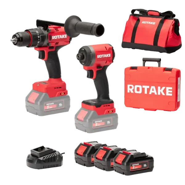 Perceuse + visseuse choc  3 batteries 18v 5 Ah  chargeur rapide coffret + sac de transport LOT03