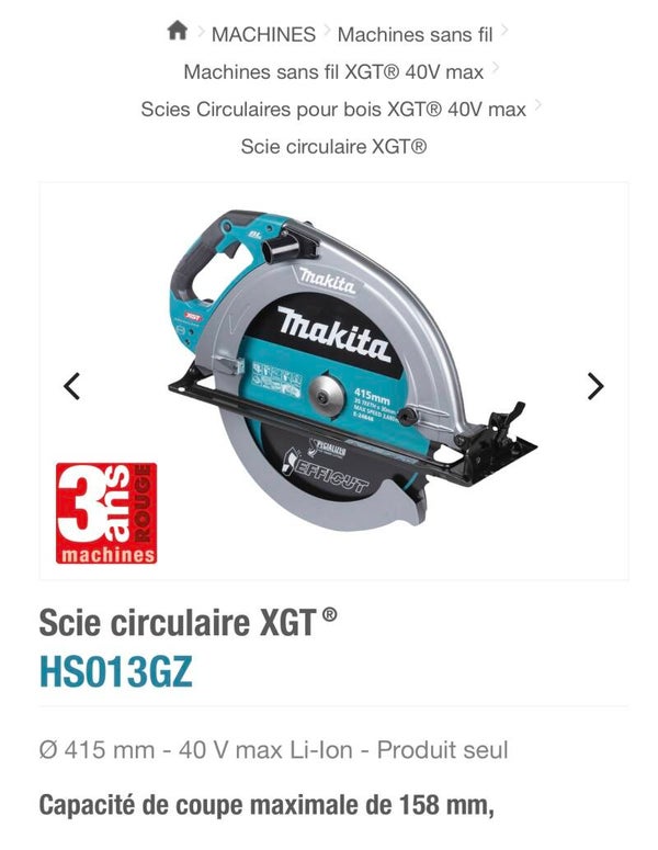 HS013GS scie circulaire 40v. 415mm livré nue