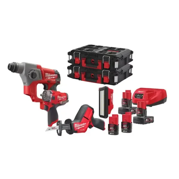 Pack de 4 outils 12V - M12™ PROMO POWERPACK - M12 FPP4C-624P - MILWAUKEE - avec 4 batterie 12V (2x2.0Ah + 2x6.0Ah) + chargeur + 2 toolbox - 4933492515