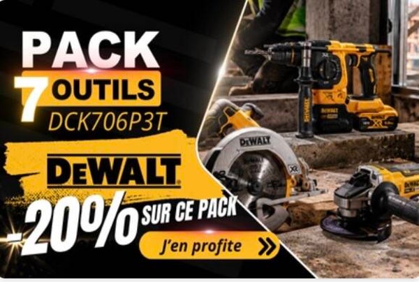Kit 7 outils XR 18V - DEWALT - avec 3 batteries 18V 5,0 Ah - chargeur - 3 T-Stack - DCK706P3T-QW