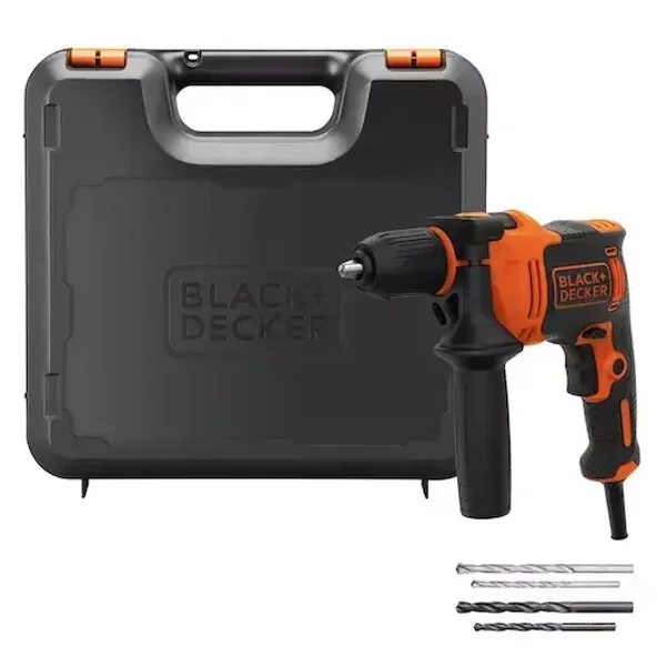 Perceuse à percussion filaire - 710W - BLACK+DECKER - avec coffret, poignée latérale, 4 mèches - BEH710K-QS