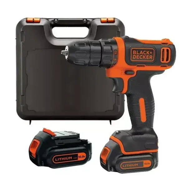 Perceuse-visseuse sans fil 10.8V ultra compacte - BLACH+DECKER - avec 2 batteries 18V 1.5Ah - Coffret - BDCDD12K1B-QW