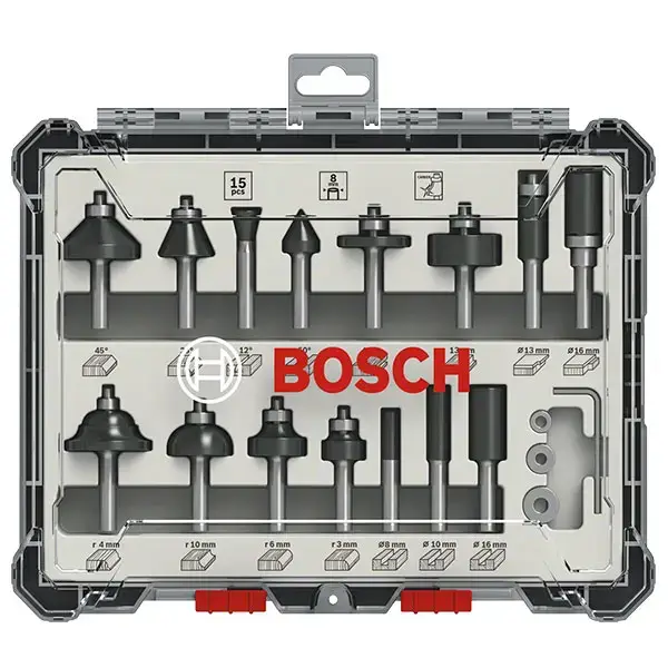 Coffret de 15 fraises mixtes à queue de 6 mm BOSCH - 2607017471