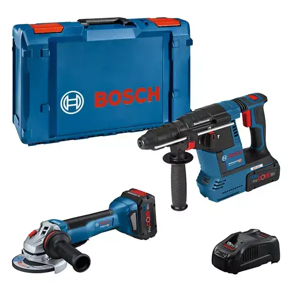 Lot de 2 outils 18V : GWS 18V-10 P + GBH 18V-26 - BOSCH PROFESSIONAL - avec 2 batteries 18V 5,5 AH - chargeur - L-BOXX - 0615990N33