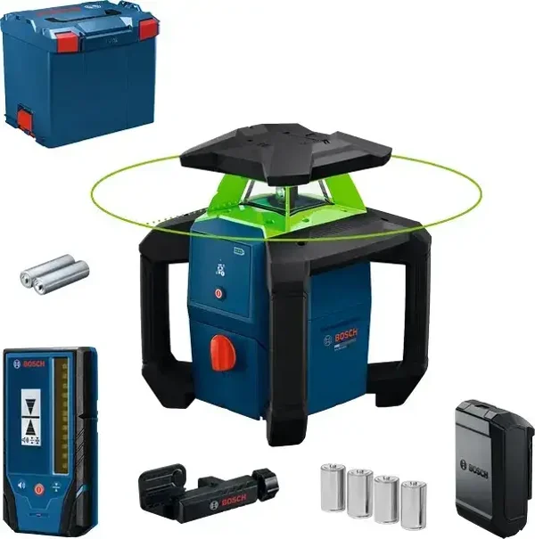 Laser rotatif GRL18V-3-31G - BOSCH - dans L-BOXX 374 avec 2 piles (AA), Support pour récepteur laser LR 6/7 - 0601061G01